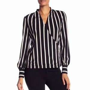 Adrianna Papell Black, Tan and White Striped Blouse